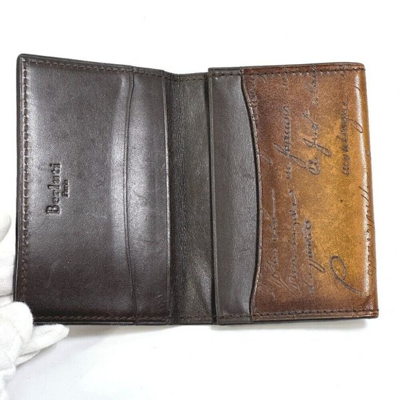 Berluti Cali Graffiti Pass case name card holder Card Case Leather Brown - Picture 7 of 12